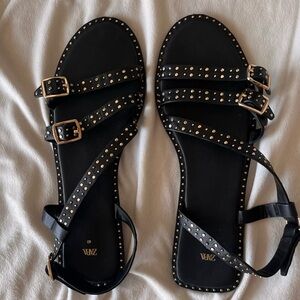 Zara black gold stud sandals - size 40